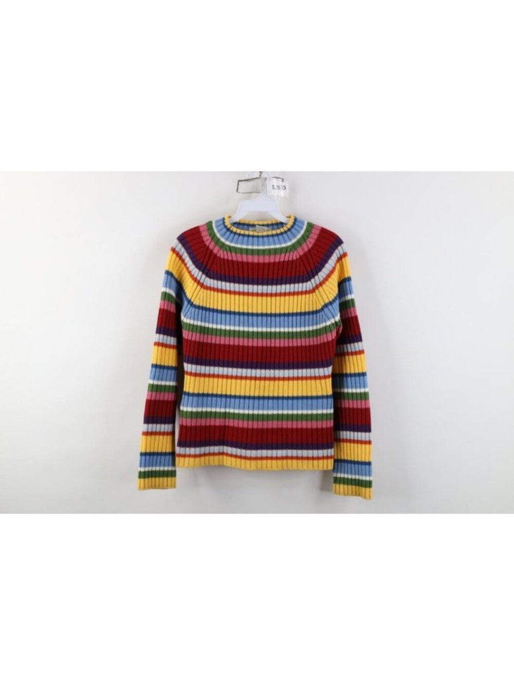 Vtg 90s Y2K Aeropostale Womens M Babydoll Rainbow Striped Ribbed Knit Sweater